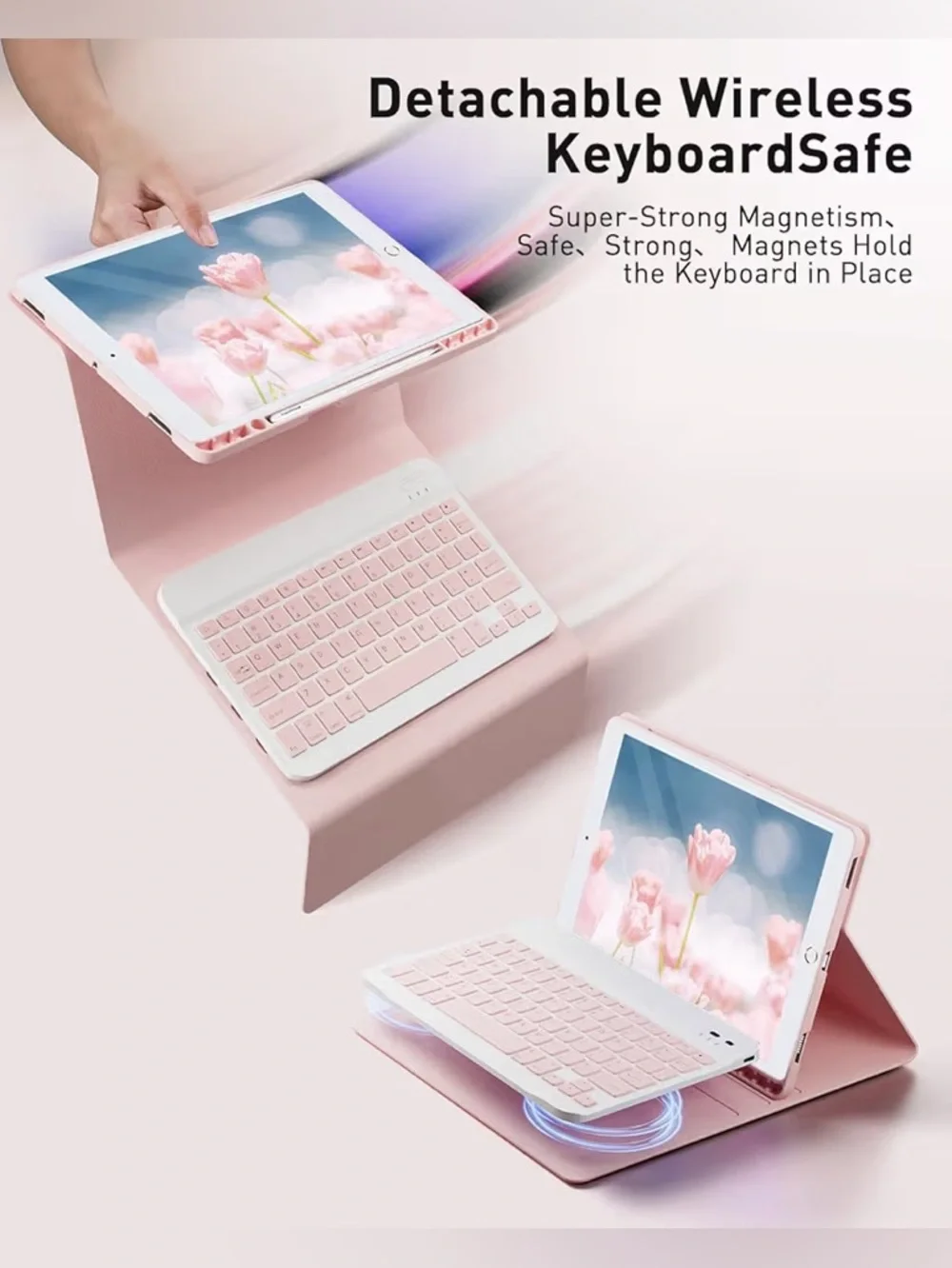Mouse and Detachable Keyboard for iPad Pro 9.7, Slim Case with Pen Holder - Pink